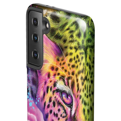 Neon Rainbow Cheetah with Rose by Sheena Pike Galaxy S21 Plus 5G Pro Case
