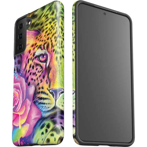Neon Rainbow Cheetah with Rose by Sheena Pike Galaxy S21 Plus 5G Pro Case