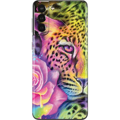 Neon Rainbow Cheetah with Rose by Sheena Pike Galaxy S21 Plus 5G Skin