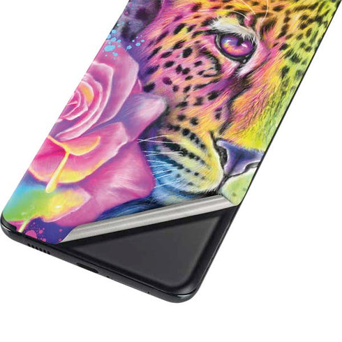 Neon Rainbow Cheetah with Rose by Sheena Pike Galaxy S21 Plus 5G Skin