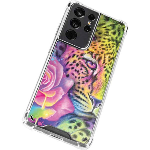 Neon Rainbow Cheetah with Rose by Sheena Pike Galaxy S21 Ultra 5G Clear Case