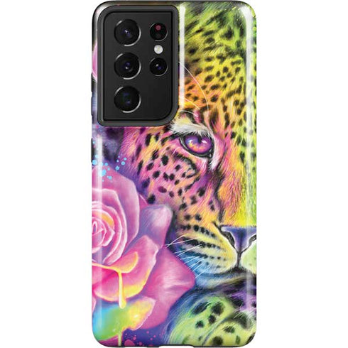 Neon Rainbow Cheetah with Rose by Sheena Pike Galaxy S21 Ultra 5G Pro Case