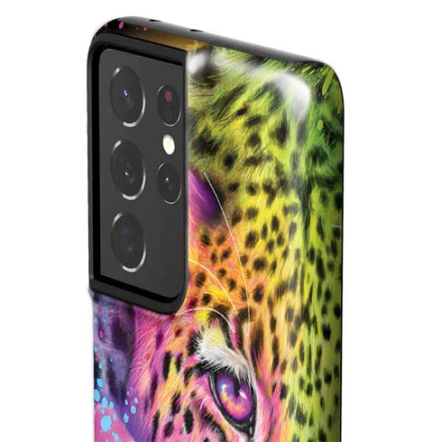Neon Rainbow Cheetah with Rose by Sheena Pike Galaxy S21 Ultra 5G Pro Case