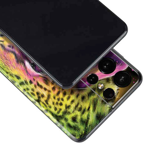 Neon Rainbow Cheetah with Rose by Sheena Pike Galaxy S21 Ultra 5G Skin