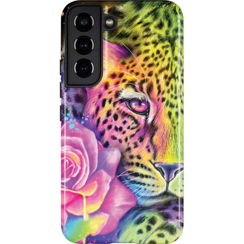 Neon Rainbow Cheetah with Rose by Sheena Pike Galaxy S22 Pro Case