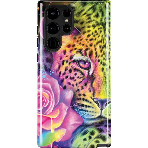 Neon Rainbow Cheetah with Rose by Sheena Pike Galaxy S22 Ultra Pro Case