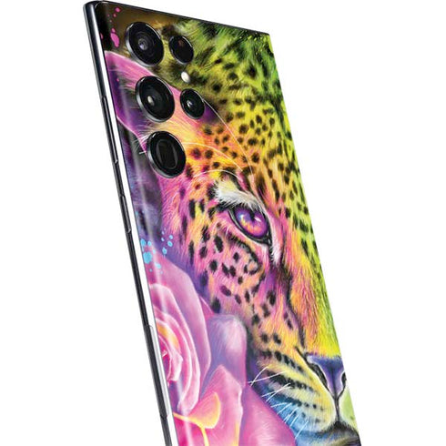 Neon Rainbow Cheetah with Rose by Sheena Pike Galaxy S22 Ultra Skin