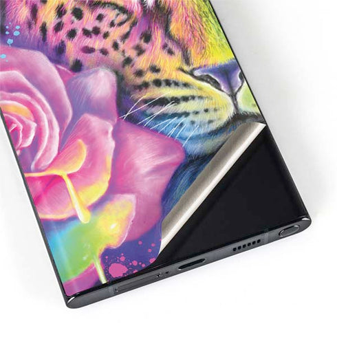 Neon Rainbow Cheetah with Rose by Sheena Pike Galaxy S22 Ultra Skin