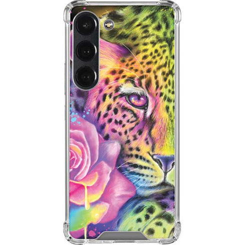 Neon Rainbow Cheetah with Rose by Sheena Pike Galaxy S23 Clear Case