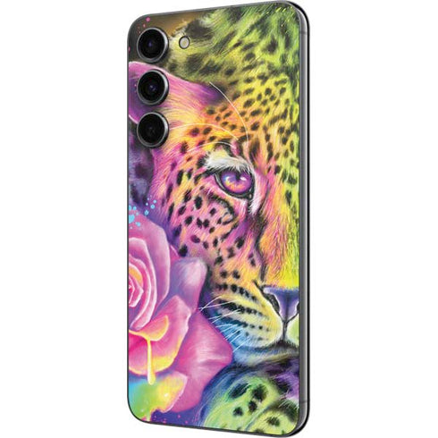Neon Rainbow Cheetah with Rose by Sheena Pike Galaxy S23 Plus Skin