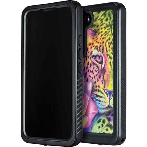 Neon Rainbow Cheetah with Rose by Sheena Pike Galaxy S23 Plus Waterproof Case