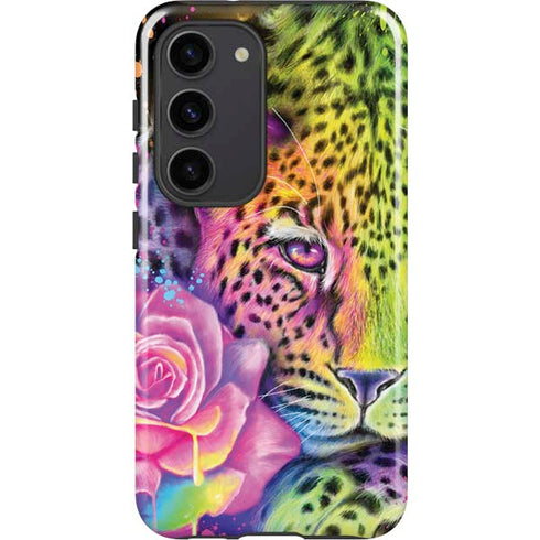 Neon Rainbow Cheetah with Rose by Sheena Pike Galaxy S23 Pro Case