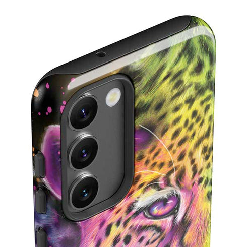 Neon Rainbow Cheetah with Rose by Sheena Pike Galaxy S23 Pro Case