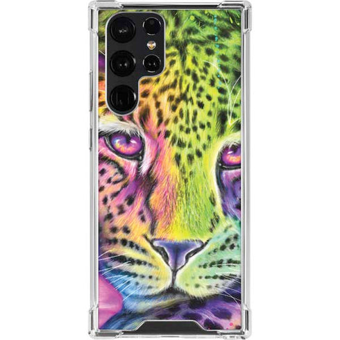 Neon Rainbow Cheetah with Rose by Sheena Pike Galaxy S23 Ultra Clear Case