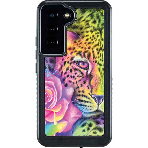 Neon Rainbow Cheetah with Rose by Sheena Pike Galaxy S23 Waterproof Case