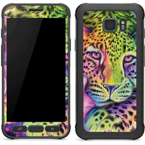 Neon Rainbow Cheetah with Rose by Sheena Pike Galaxy S7 Active Skin