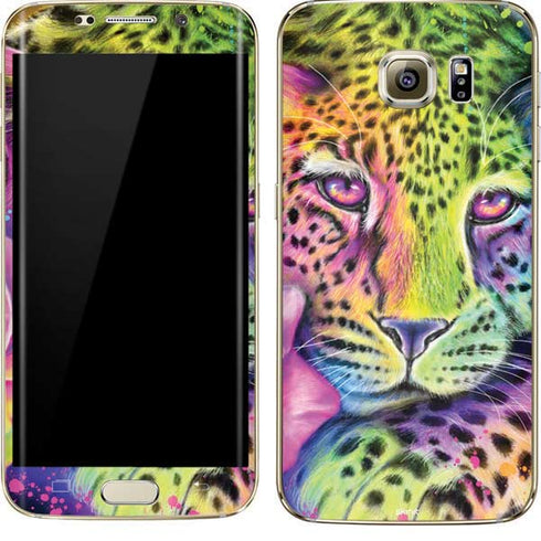 Neon Rainbow Cheetah with Rose by Sheena Pike Galaxy S7 Edge Skin