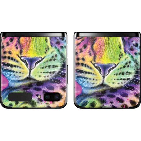 Neon Rainbow Cheetah with Rose by Sheena Pike Galaxy Z Flip Skin
