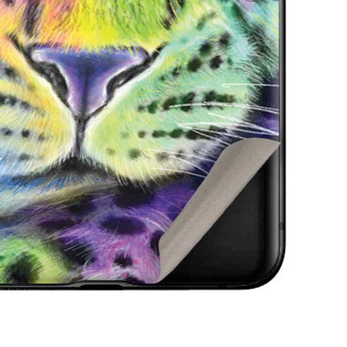 Neon Rainbow Cheetah with Rose by Sheena Pike Galaxy Z Flip Skin