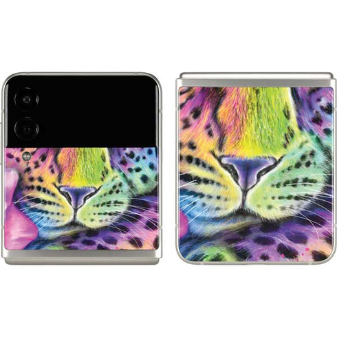Neon Rainbow Cheetah with Rose by Sheena Pike Galaxy Z Flip3 5G Skin