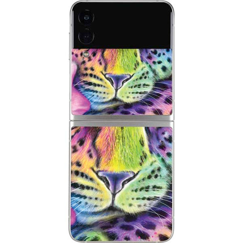 Neon Rainbow Cheetah with Rose by Sheena Pike Galaxy Z Flip3 5G Skin