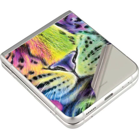 Neon Rainbow Cheetah with Rose by Sheena Pike Galaxy Z Flip3 5G Skin