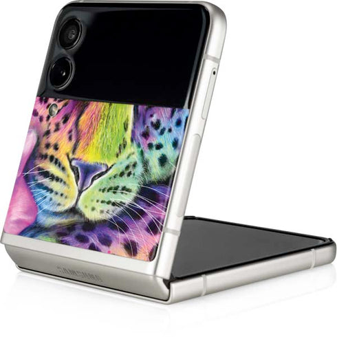 Neon Rainbow Cheetah with Rose by Sheena Pike Galaxy Z Flip3 5G Skin