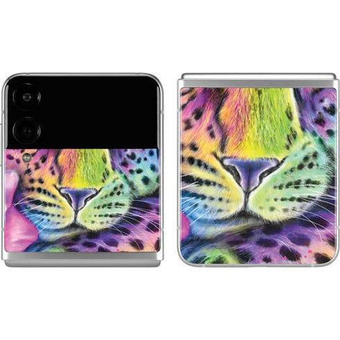 Neon Rainbow Cheetah with Rose by Sheena Pike Galaxy Z Flip4 5G Skin