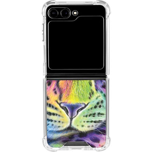 Neon Rainbow Cheetah with Rose by Sheena Pike Galaxy Z Flip5 5G Clear Case