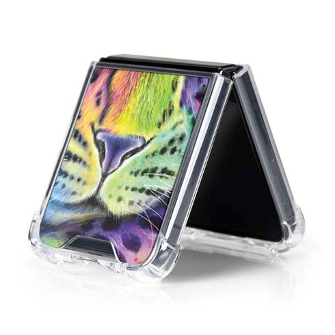 Neon Rainbow Cheetah with Rose by Sheena Pike Galaxy Z Flip5 5G Clear Case