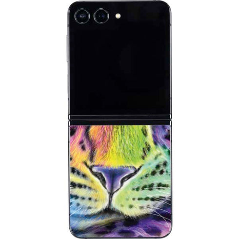 Neon Rainbow Cheetah with Rose by Sheena Pike Galaxy Z Flip5 5G Skin