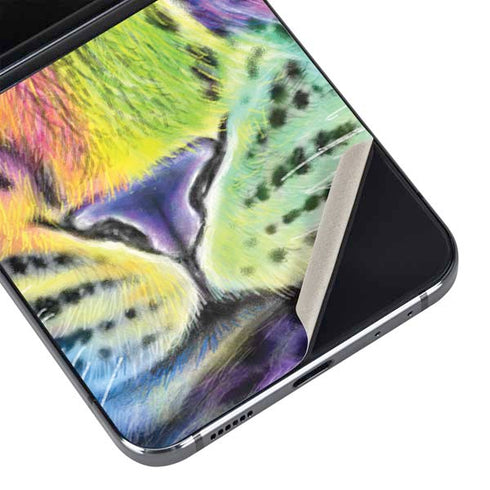 Neon Rainbow Cheetah with Rose by Sheena Pike Galaxy Z Flip5 5G Skin