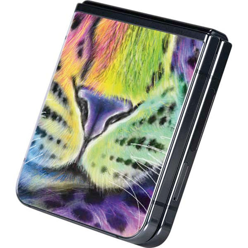 Neon Rainbow Cheetah with Rose by Sheena Pike Galaxy Z Flip5 5G Skin