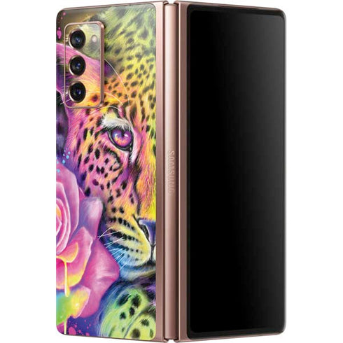 Neon Rainbow Cheetah with Rose by Sheena Pike Galaxy Z Fold2 5G Skin