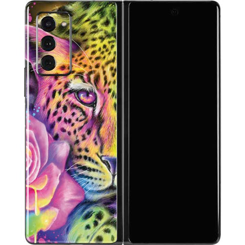 Neon Rainbow Cheetah with Rose by Sheena Pike Galaxy Z Fold2 5G Skin