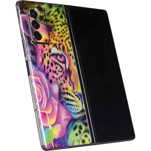 Neon Rainbow Cheetah with Rose by Sheena Pike Galaxy Z Fold2 5G Skin