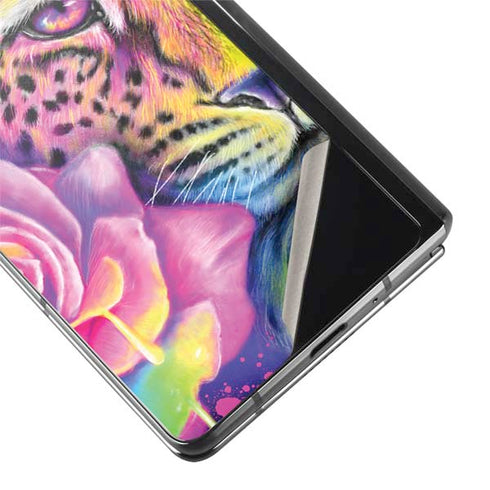 Neon Rainbow Cheetah with Rose by Sheena Pike Galaxy Z Fold2 5G Skin