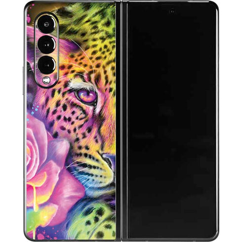 Neon Rainbow Cheetah with Rose by Sheena Pike Galaxy Z Fold3 5G Skin