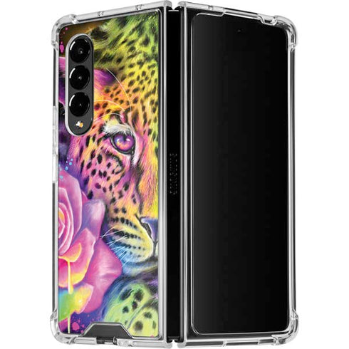 Neon Rainbow Cheetah with Rose by Sheena Pike Galaxy Z Fold4 5G Clear Case