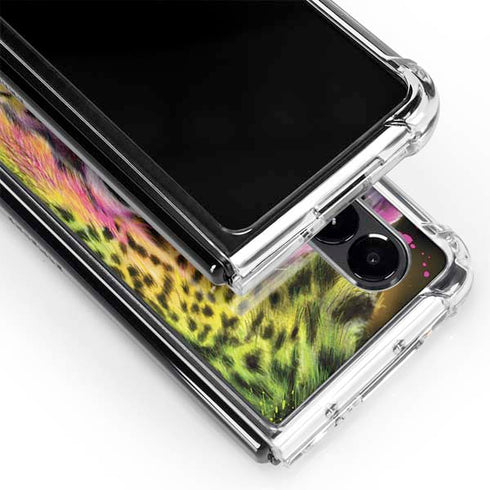 Neon Rainbow Cheetah with Rose by Sheena Pike Galaxy Z Fold4 5G Clear Case
