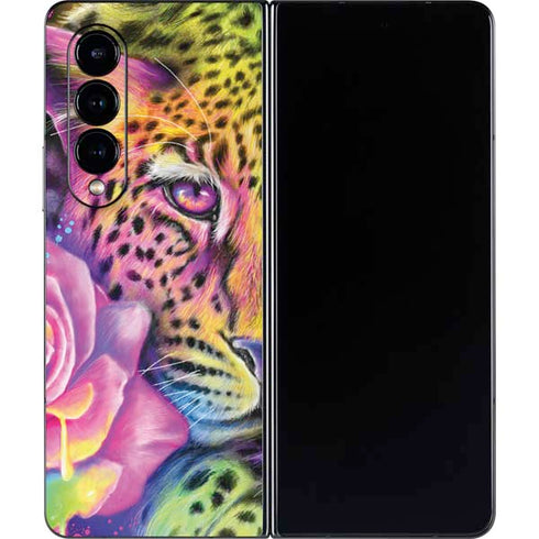 Neon Rainbow Cheetah with Rose by Sheena Pike Galaxy Z Fold4 5G Skin