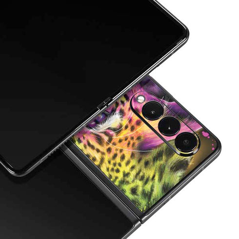 Neon Rainbow Cheetah with Rose by Sheena Pike Galaxy Z Fold4 5G Skin