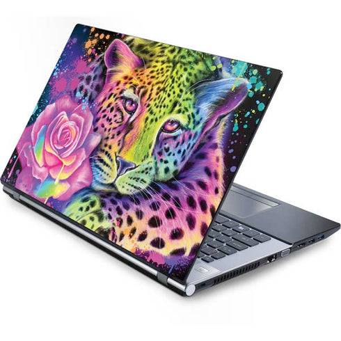 Neon Rainbow Cheetah with Rose by Sheena Pike Generic Laptop Skin