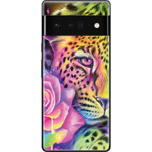 Neon Rainbow Cheetah with Rose by Sheena Pike Google Pixel 6 Pro Skin