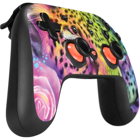 Neon Rainbow Cheetah with Rose by Sheena Pike Google Stadia Controller Skin