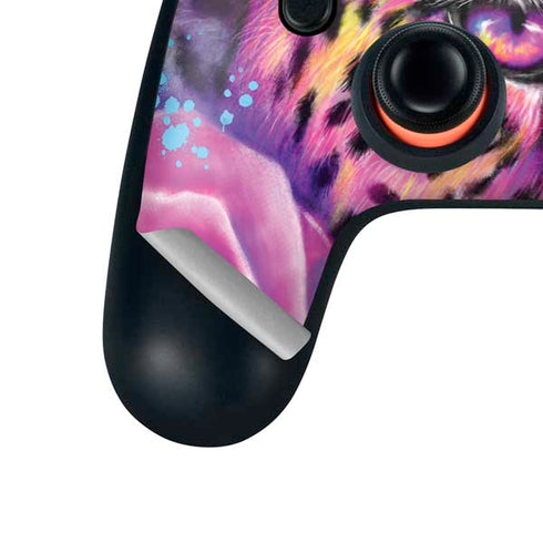 Neon Rainbow Cheetah with Rose by Sheena Pike Google Stadia Controller Skin