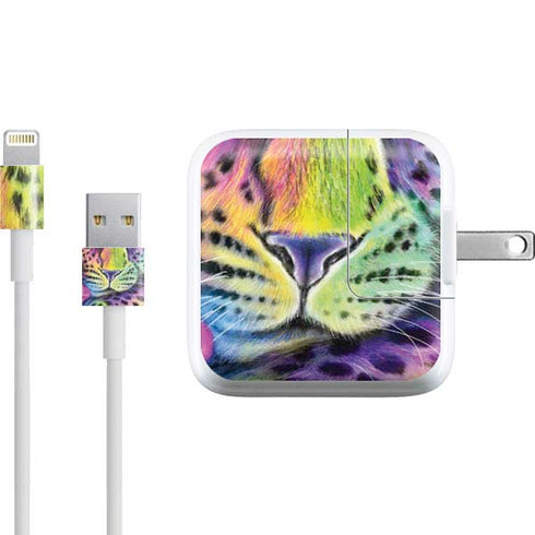Neon Rainbow Cheetah with Rose by Sheena Pike iPad Charger (10W USB) Skin