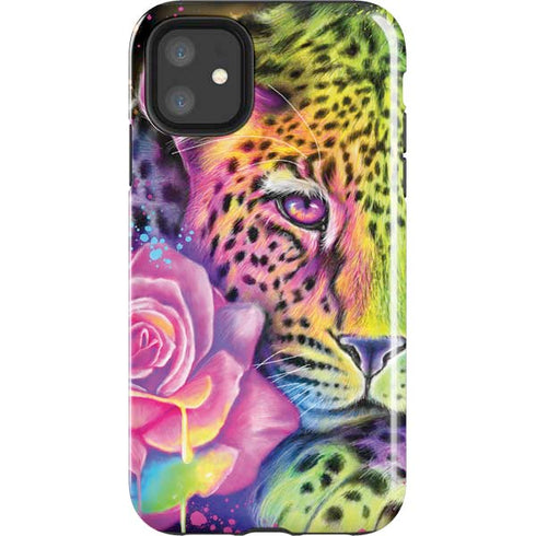 Neon Rainbow Cheetah with Rose by Sheena Pike iPhone 11 Impact Case