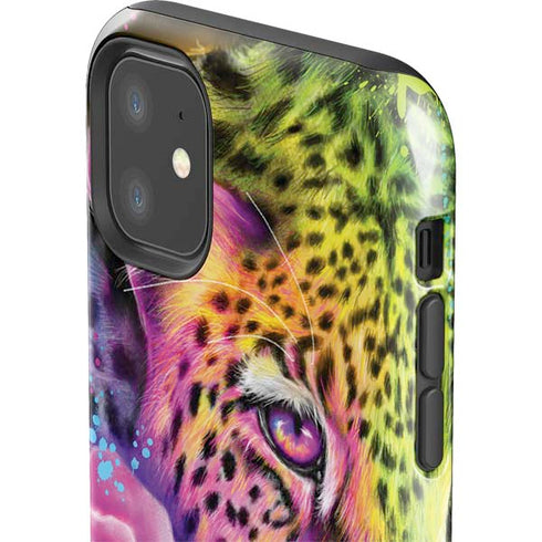 Neon Rainbow Cheetah with Rose by Sheena Pike iPhone 11 Impact Case