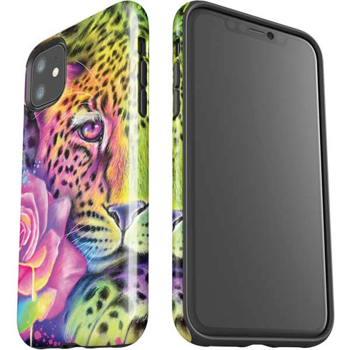 Neon Rainbow Cheetah with Rose by Sheena Pike iPhone 11 Impact Case